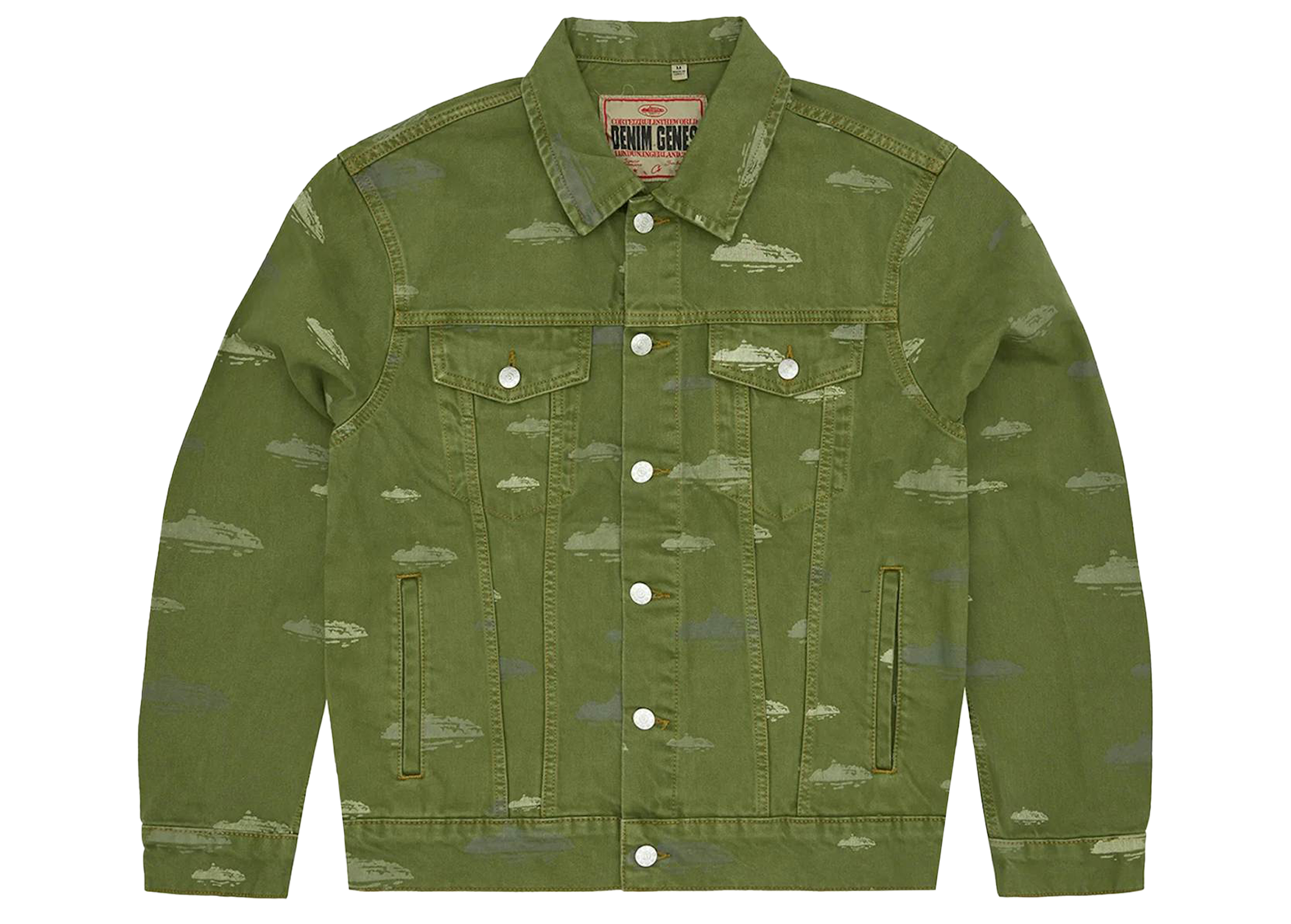 Corteiz Alcatraz Pattern Denim Jacket Khaki