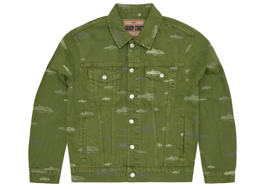Corteiz Alcatraz Pattern Denim Jacket Khaki