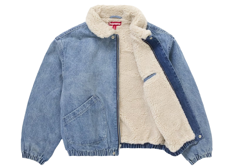 Supreme Faux Shearling Lined Bomber Jacket Denim
